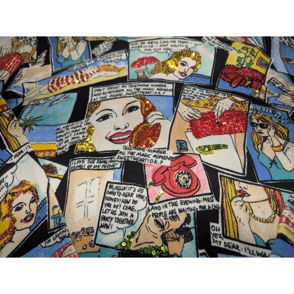 Vintage LouLou Comic Sweater Women's Size Medium Beading And Sequin - Picture 3 of 4